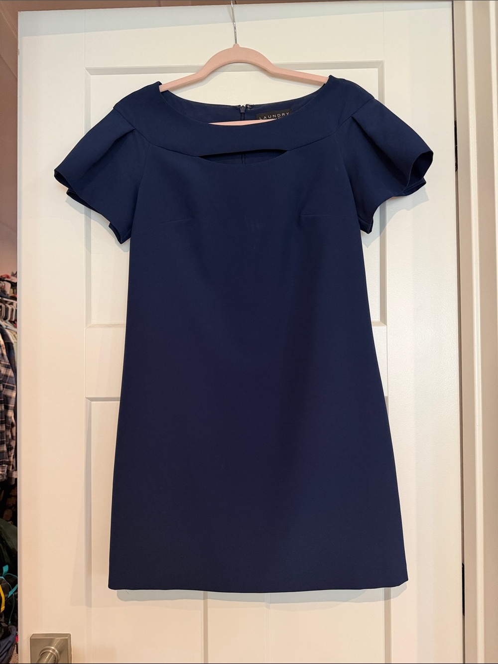 Laundry By Shelli Segal Navy Flutter Sleeve Shift Dress